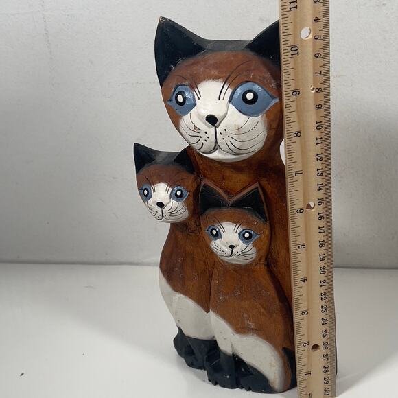 Hand carved Wooden Cats Standing Staring Together Folk Art Piece - Picture 4 of 16